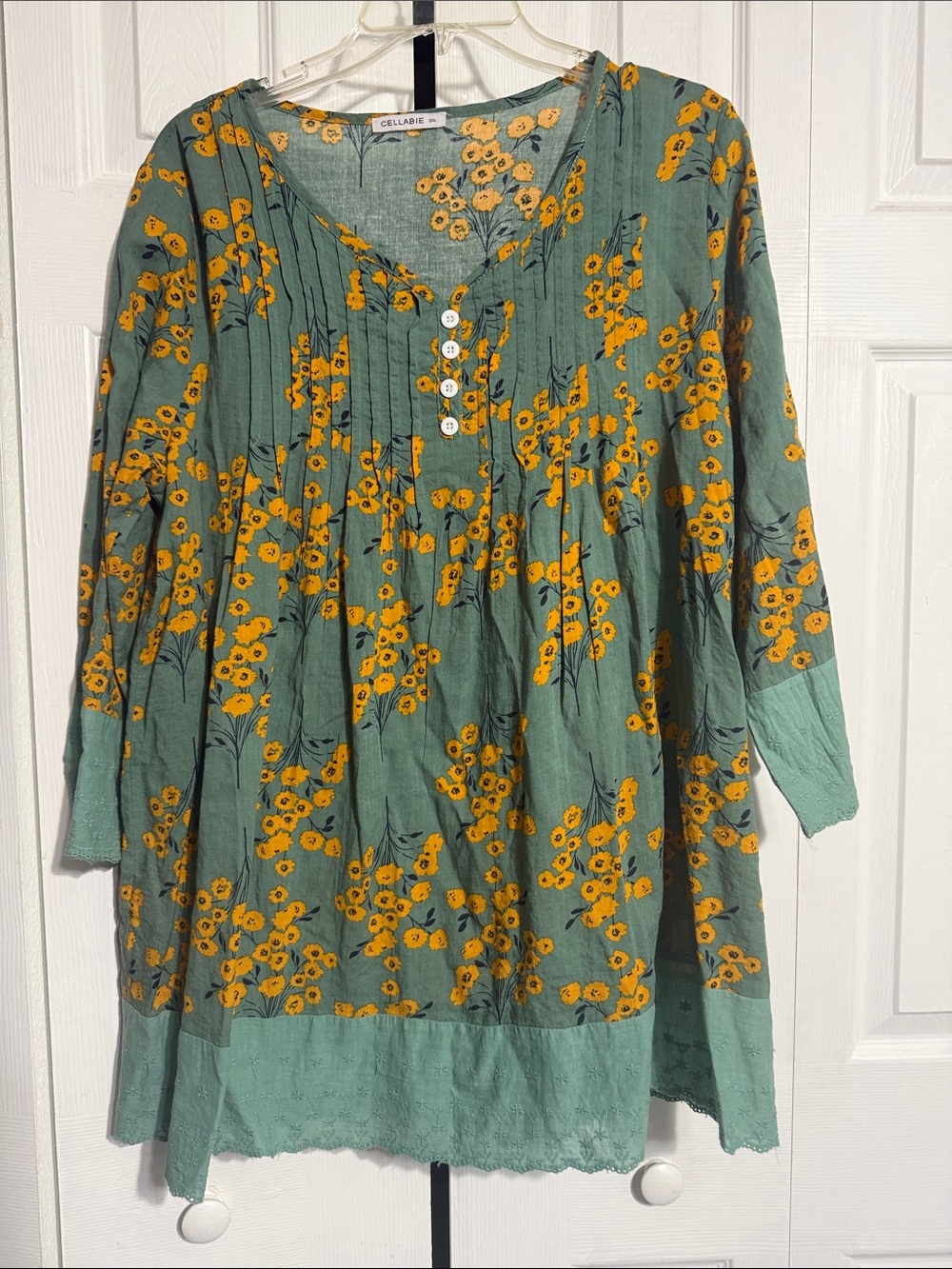 Cellabie Boho pleated lightweight front smock Top shirt blouse Size 2XL